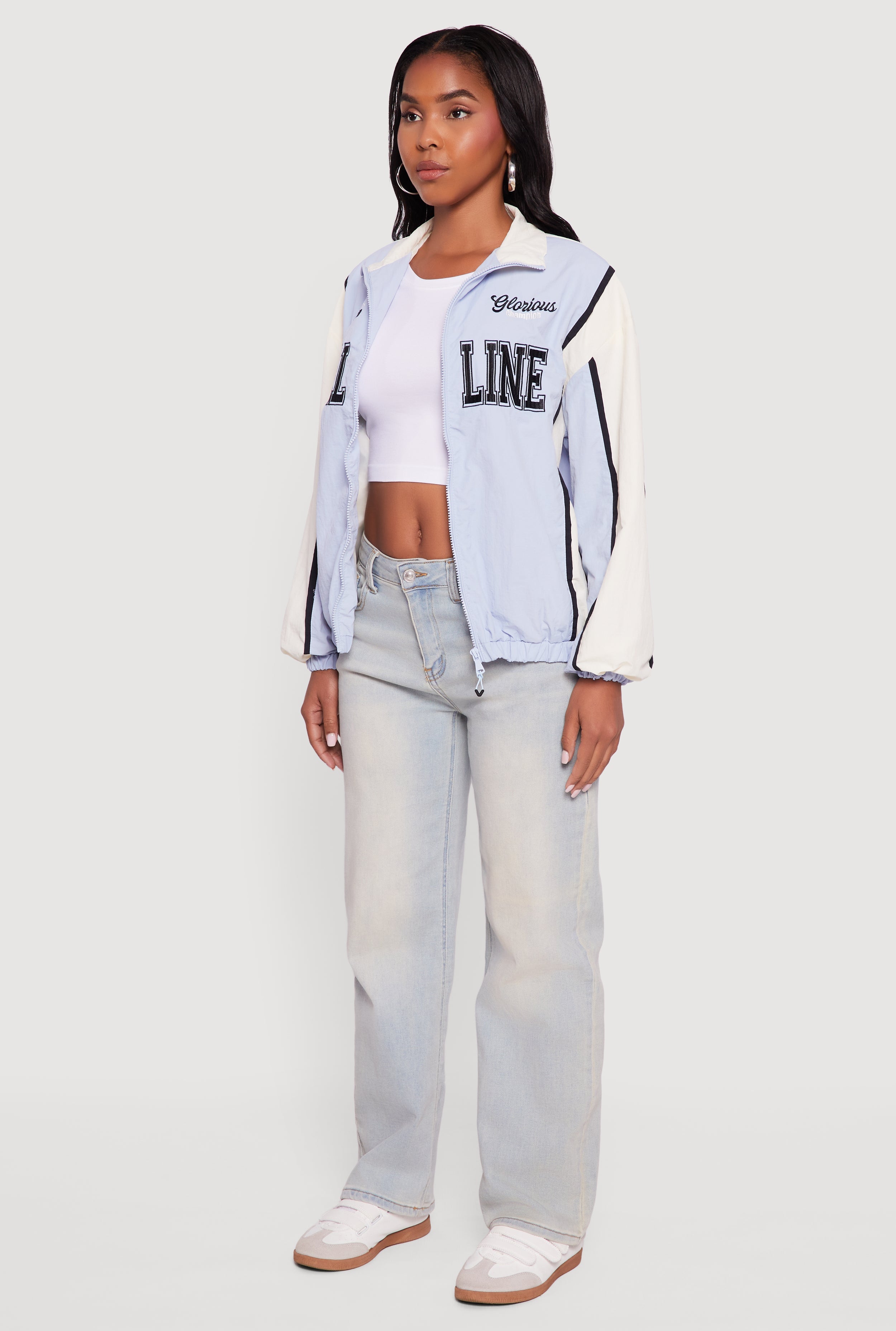 Color Blocked Goal Line Graphic Windbreaker Jacket