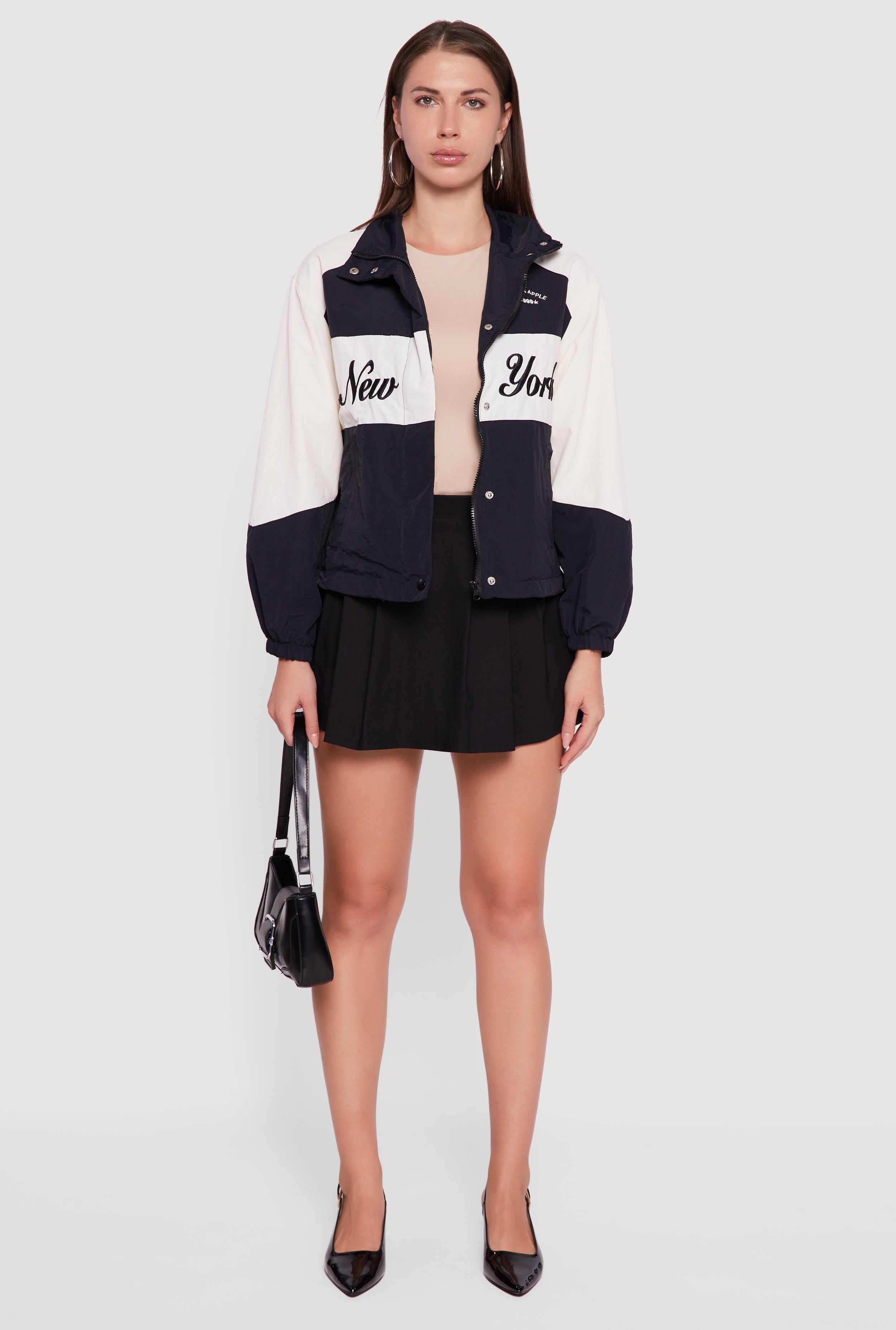 Color Blocked The Big Apple Graphic Windbreaker Jacket