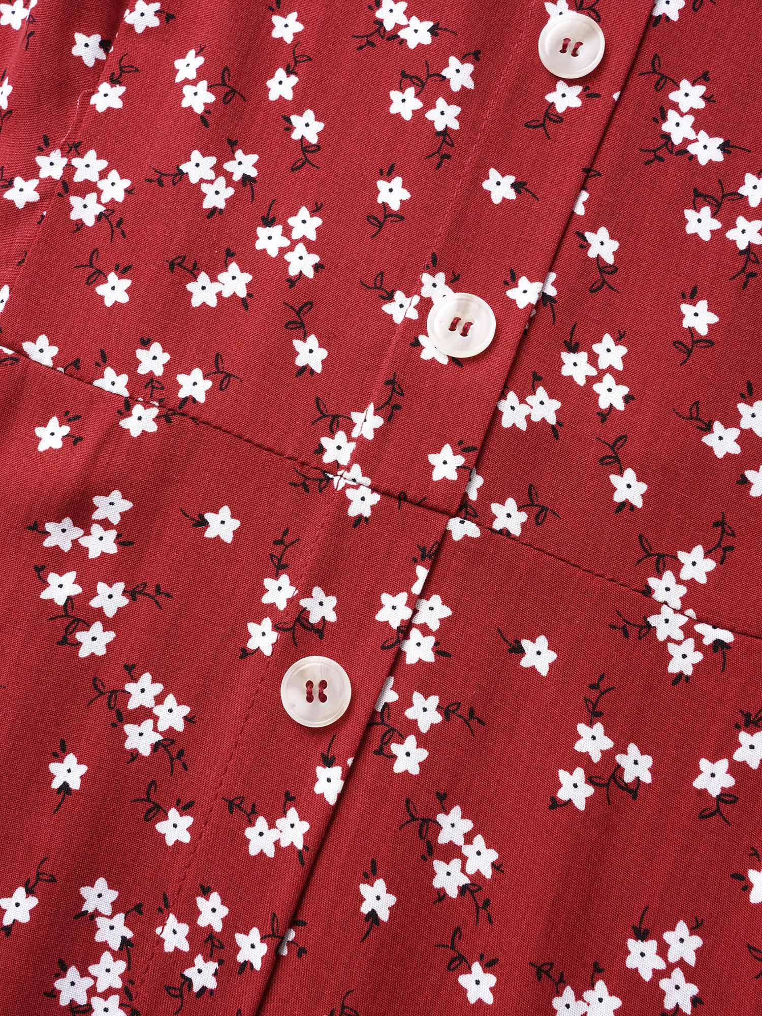 Ditsy Floral Button Detail Elastic Waist Midi Dress