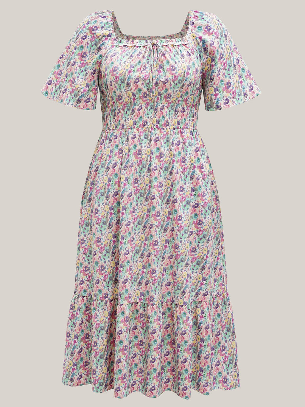 Smocked Waist Floral Ties Tiered Maxi Dress